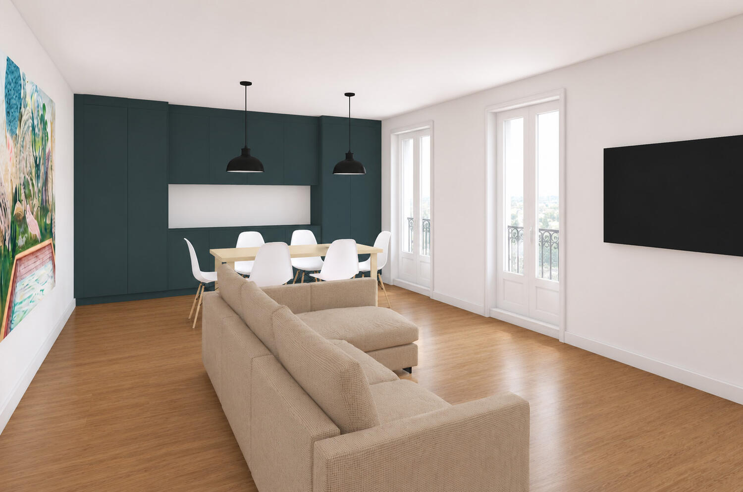 Living room towards the kitchen