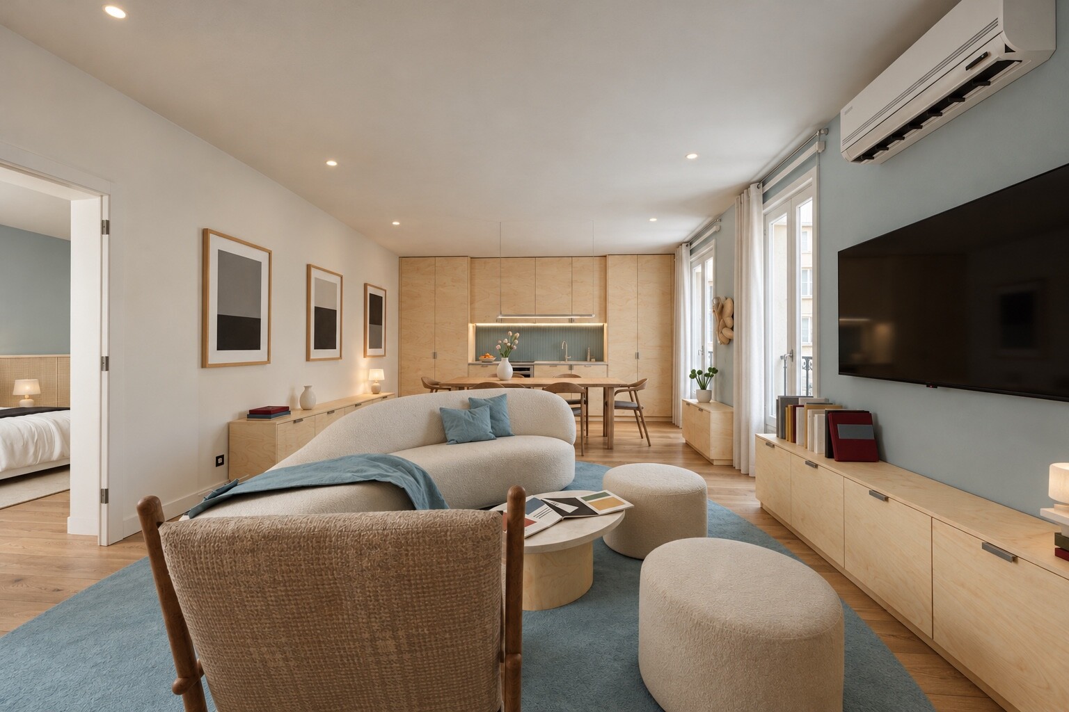 Living room, towards the kitchen