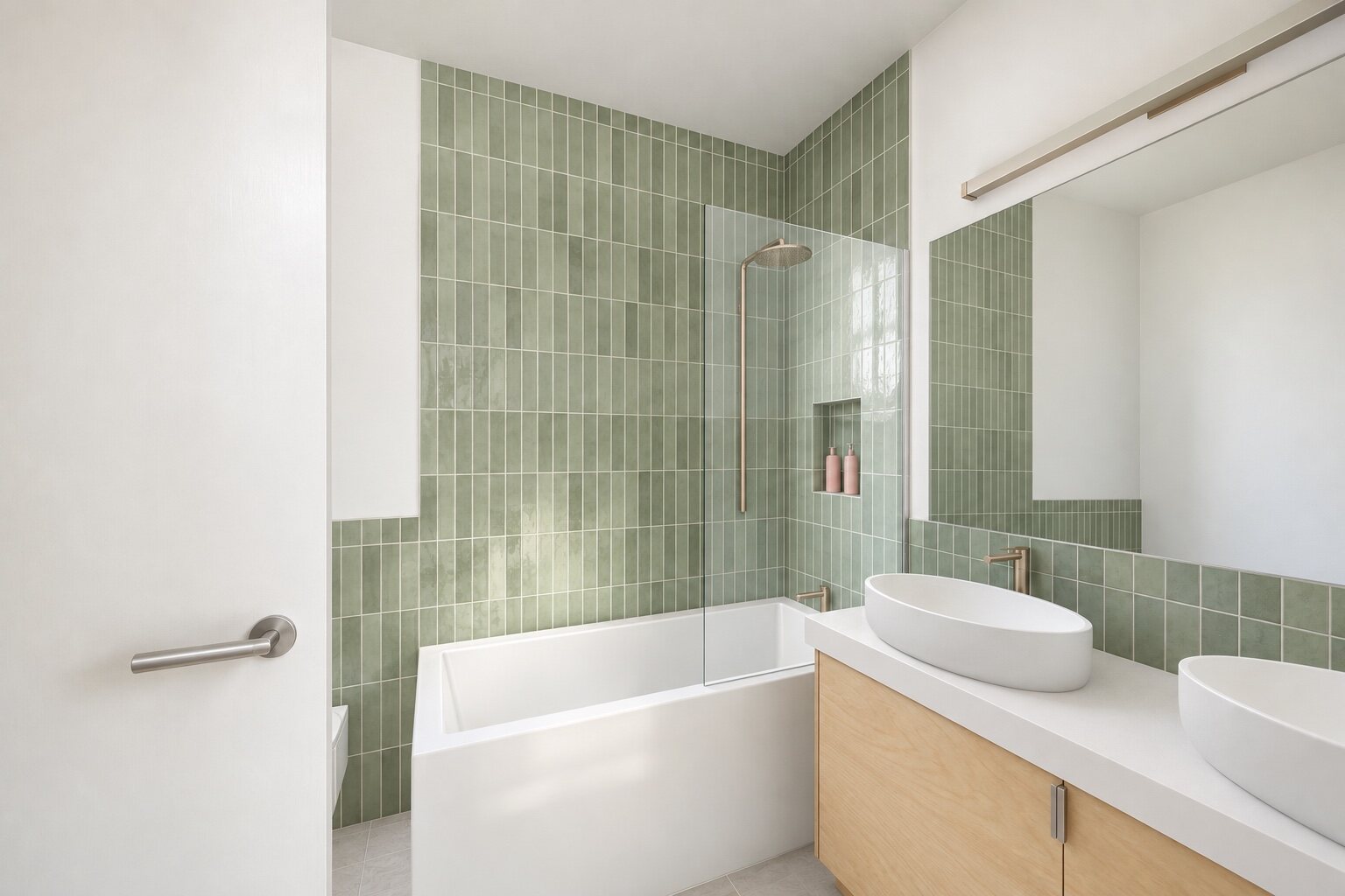 Bathroom B, with bathtub and double basin