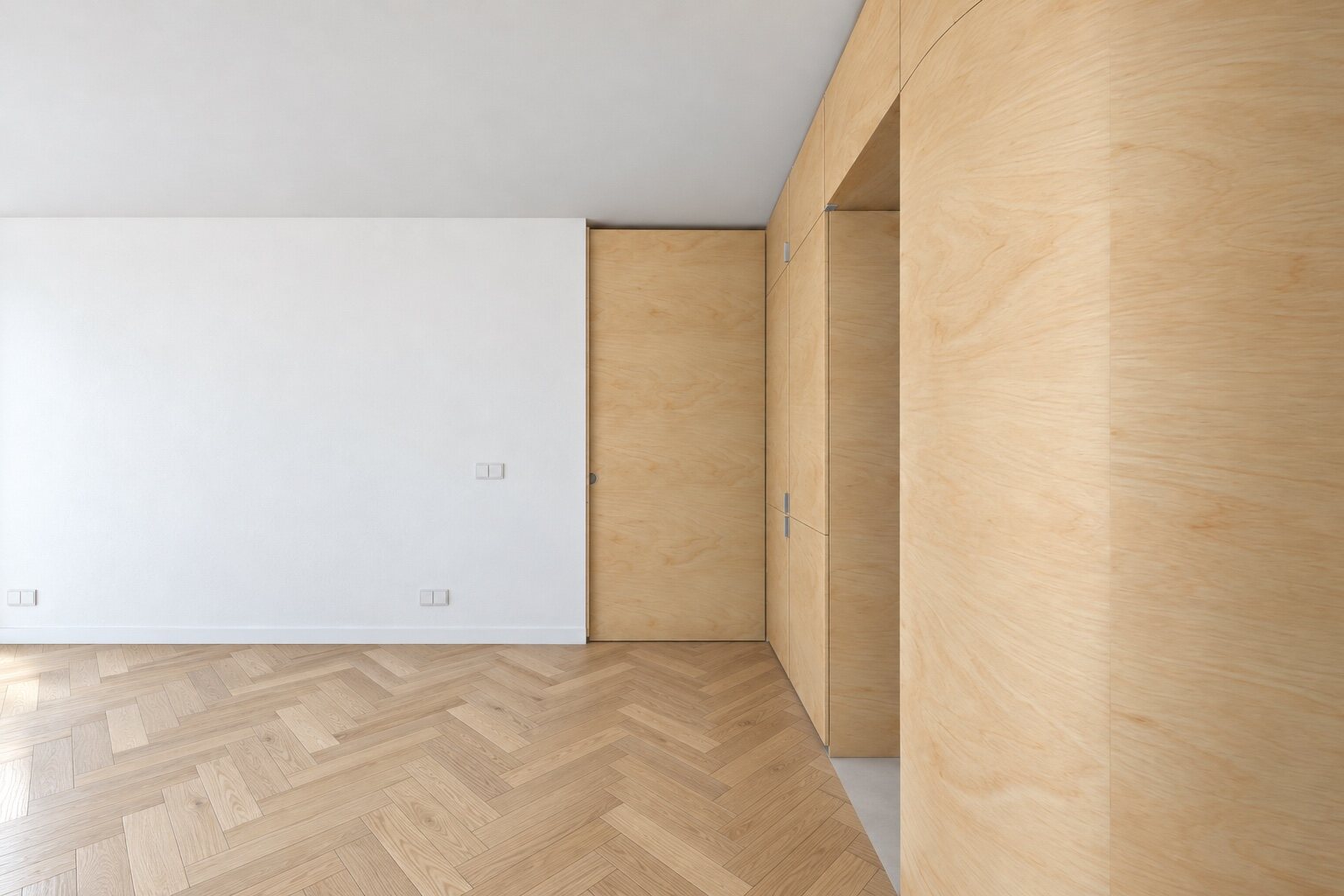 Sliding door closed: living room and kitchen stand apart