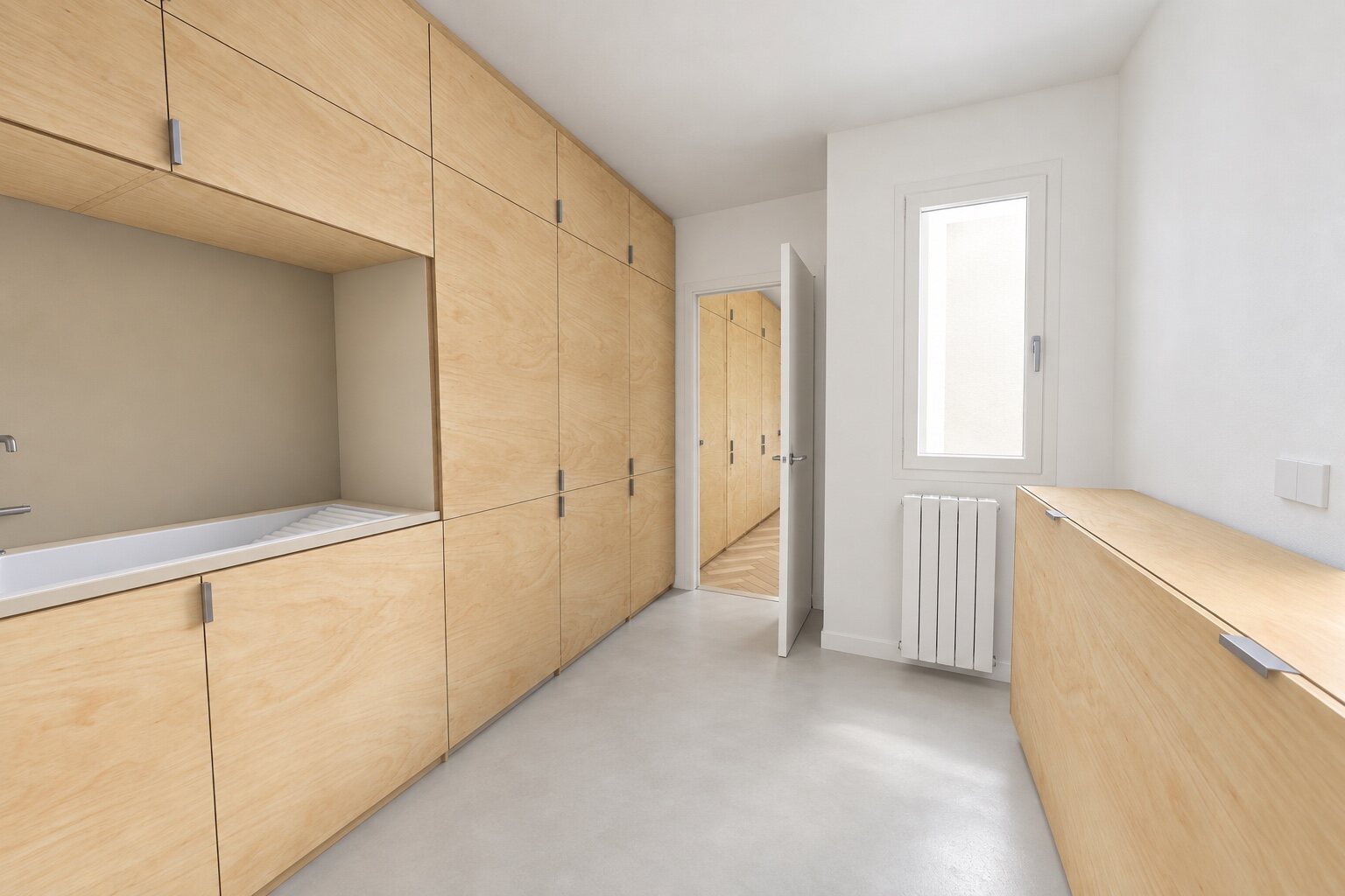 Laundry, with fitted wardrobes and sink