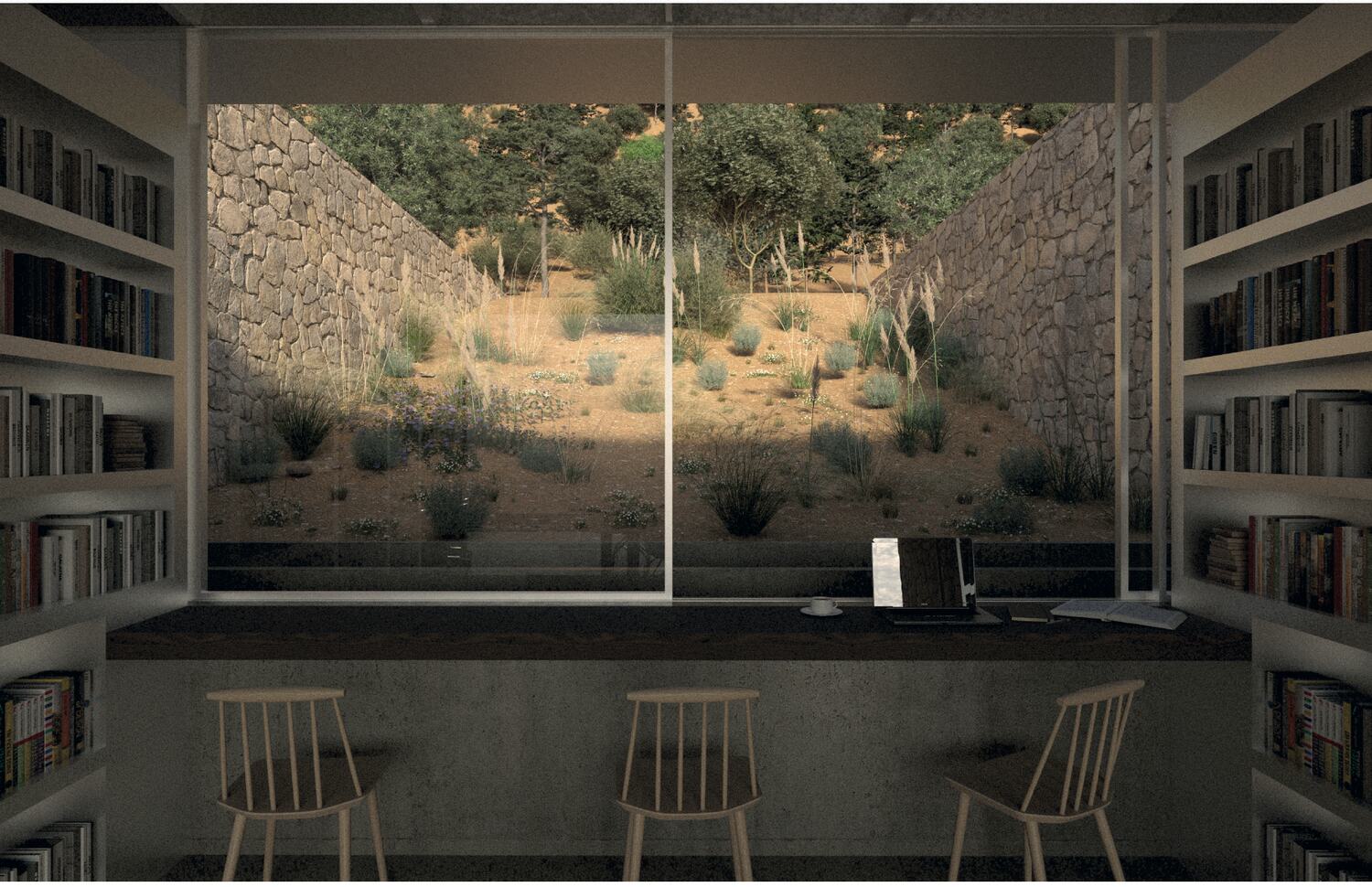 The library, looking out to the hills