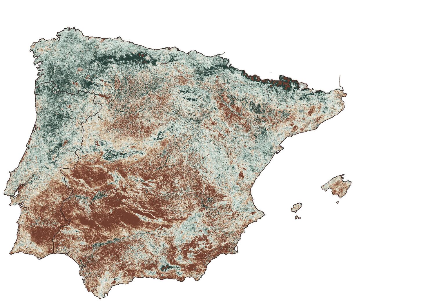 Areas of Spain under threat of desertification, with the site marked