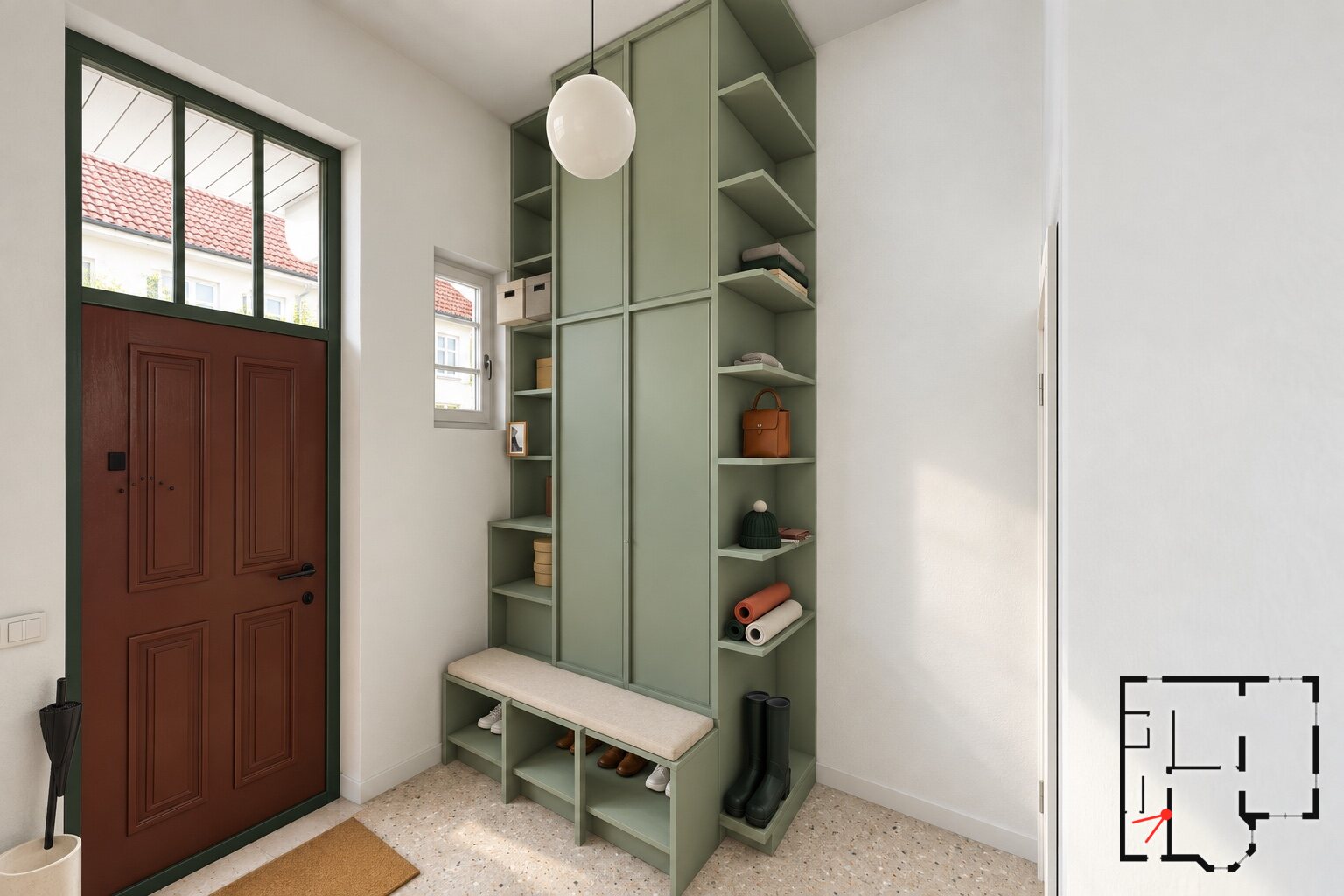 Cloakroom with bench