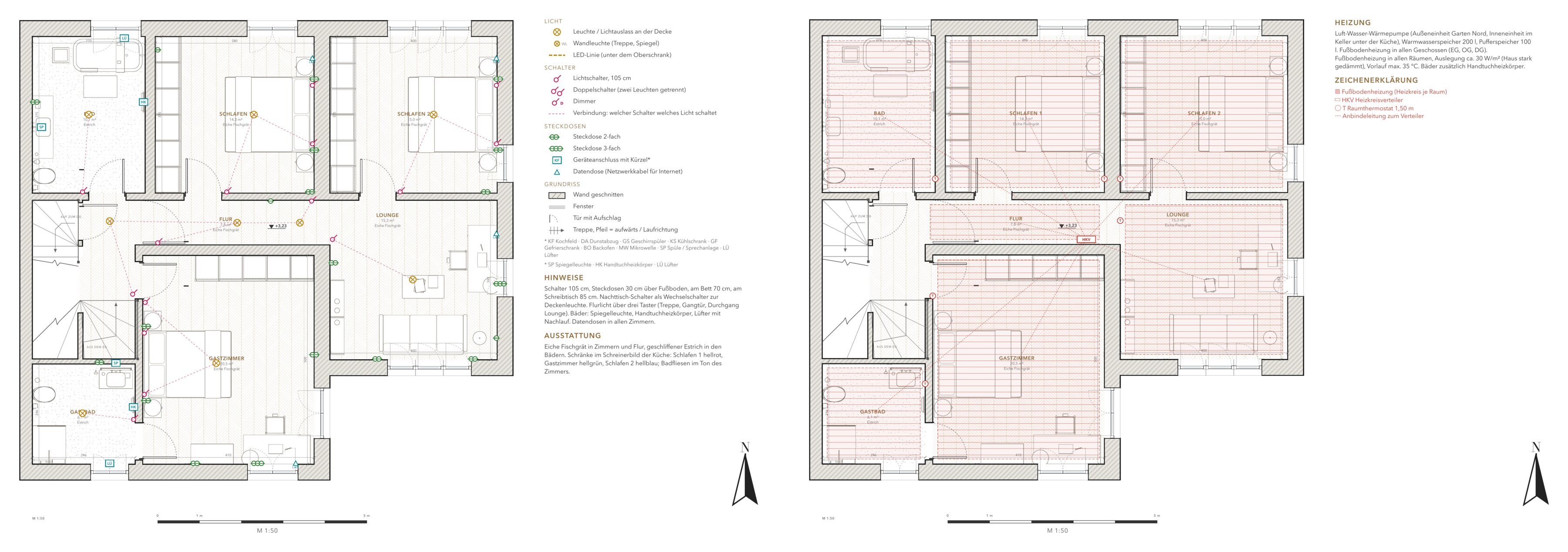 Upper floor: power, heating
