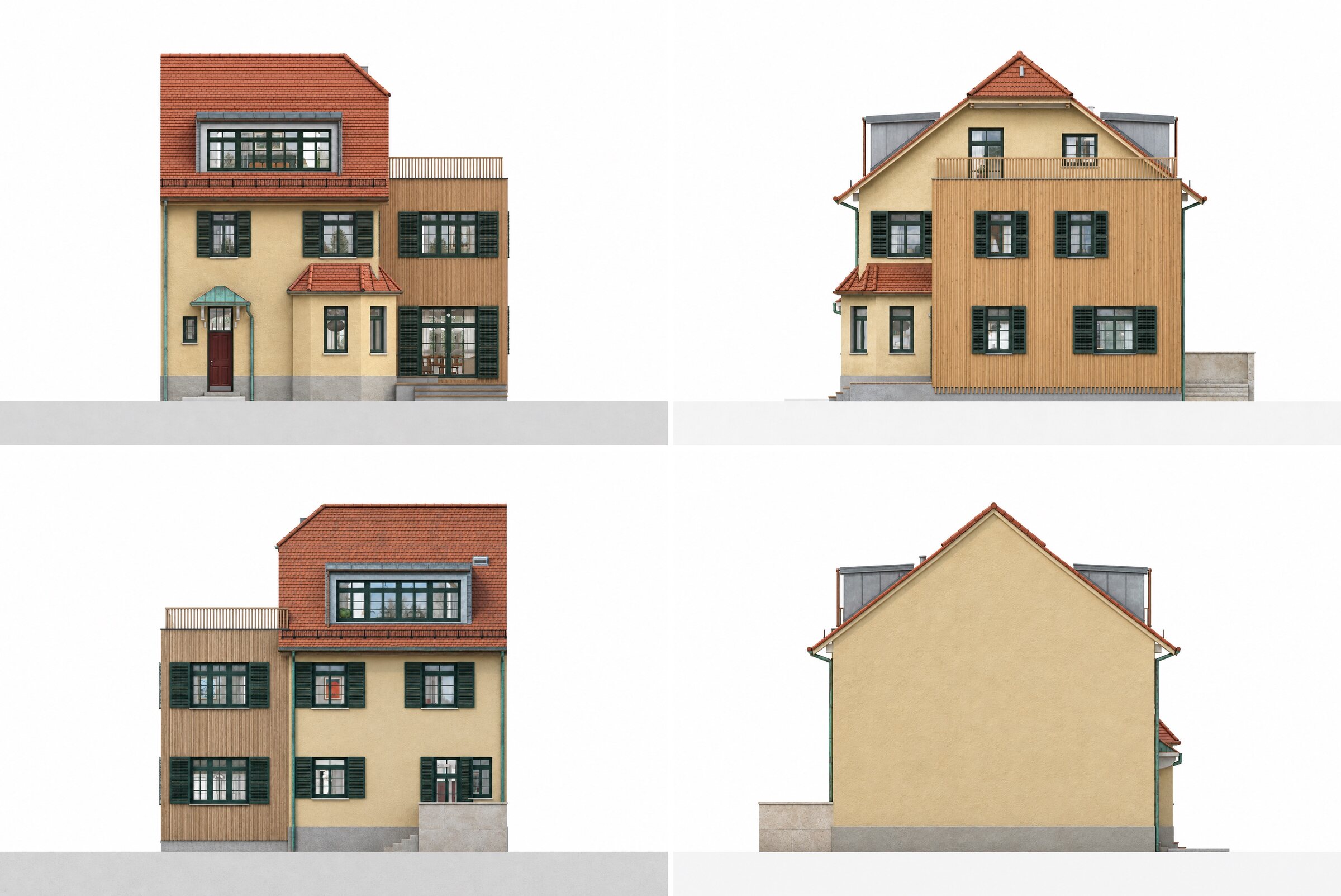 Elevations south, east, north, west