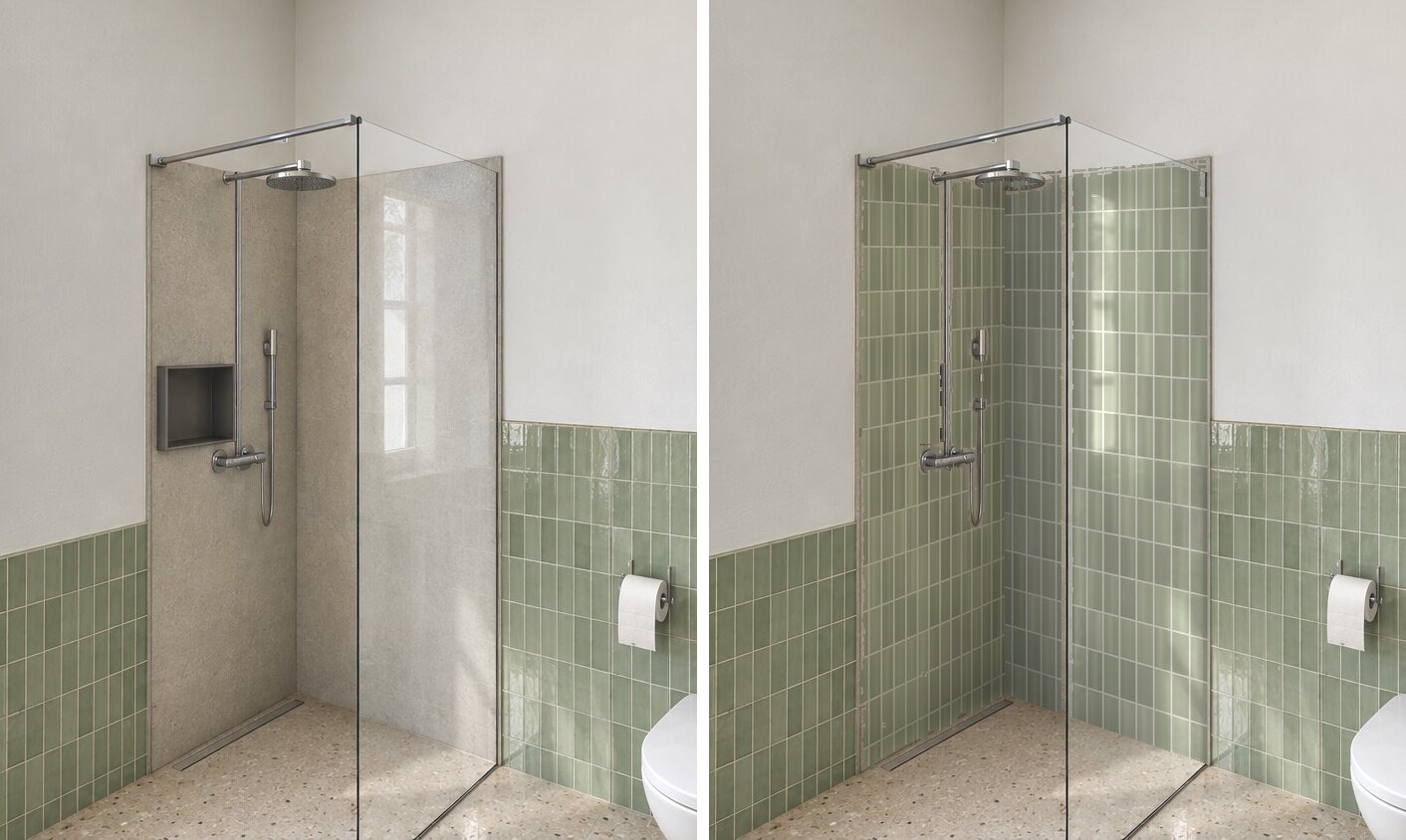 Guest bath, variant: tiled shower