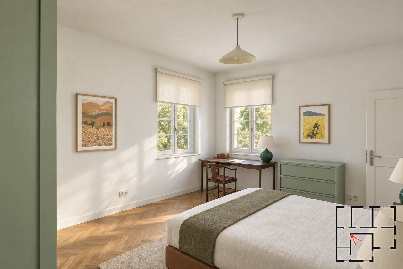 Guest room, desk at the south window