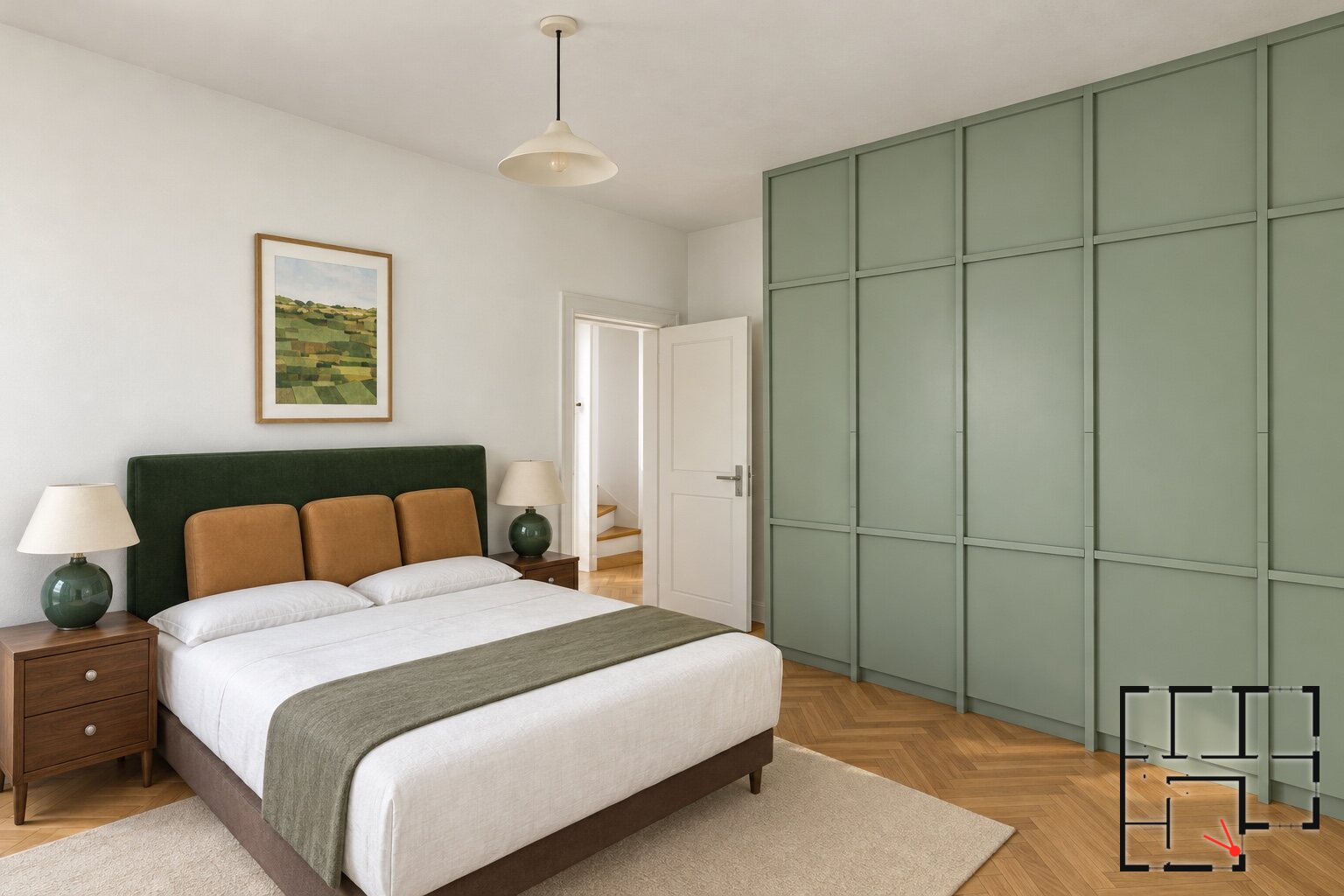 Guest room, wardrobe and door