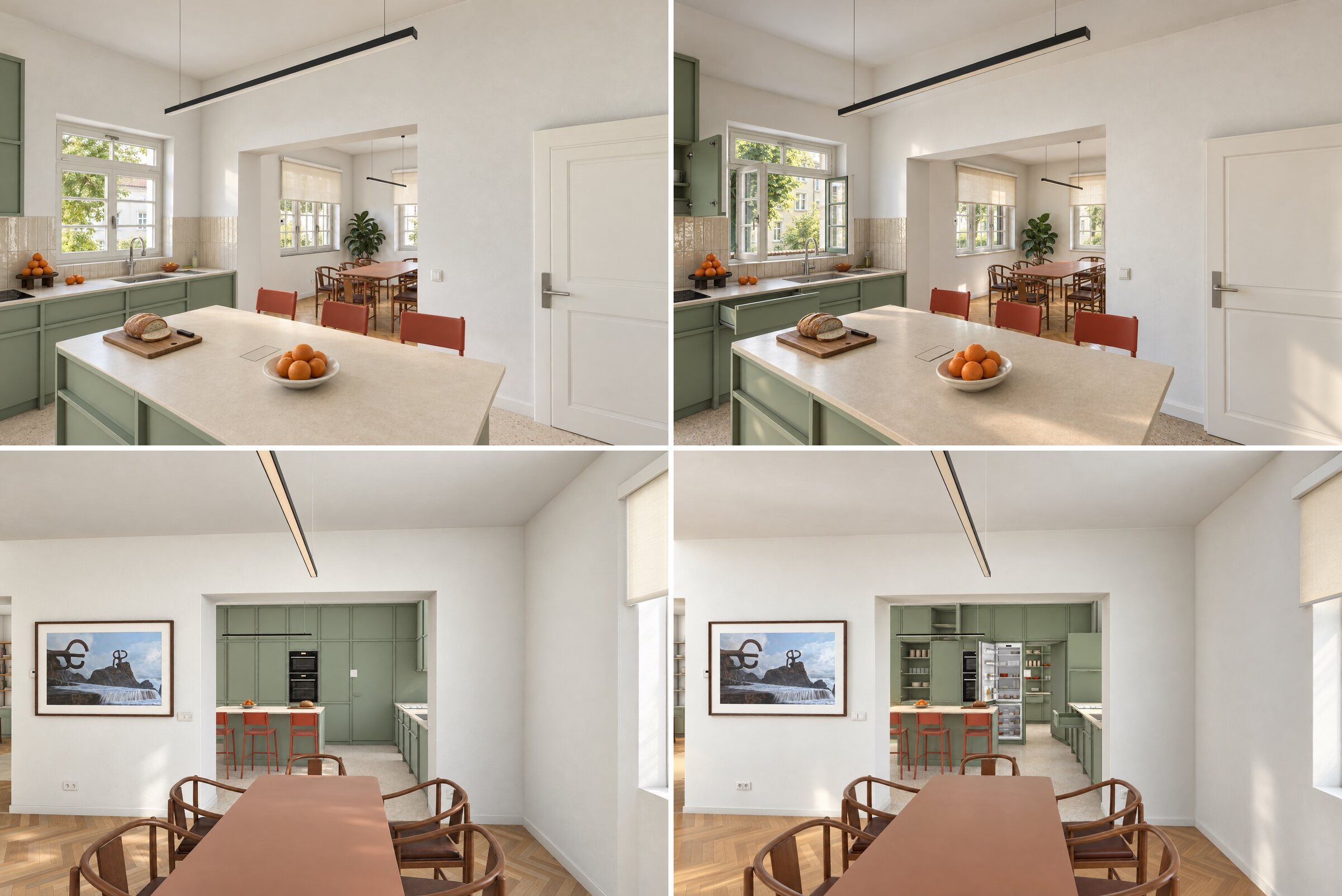 Island and dining room