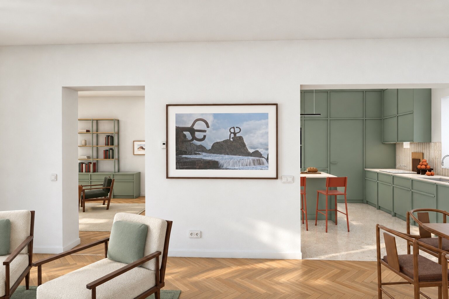 The middle wall, with suggested furniture