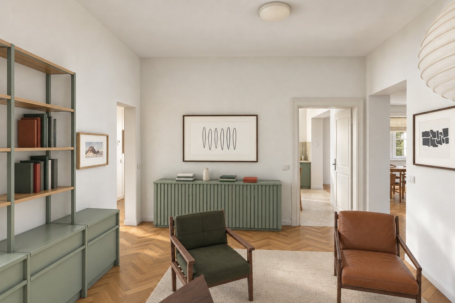 Salon, the sideboard wall, with suggested furniture