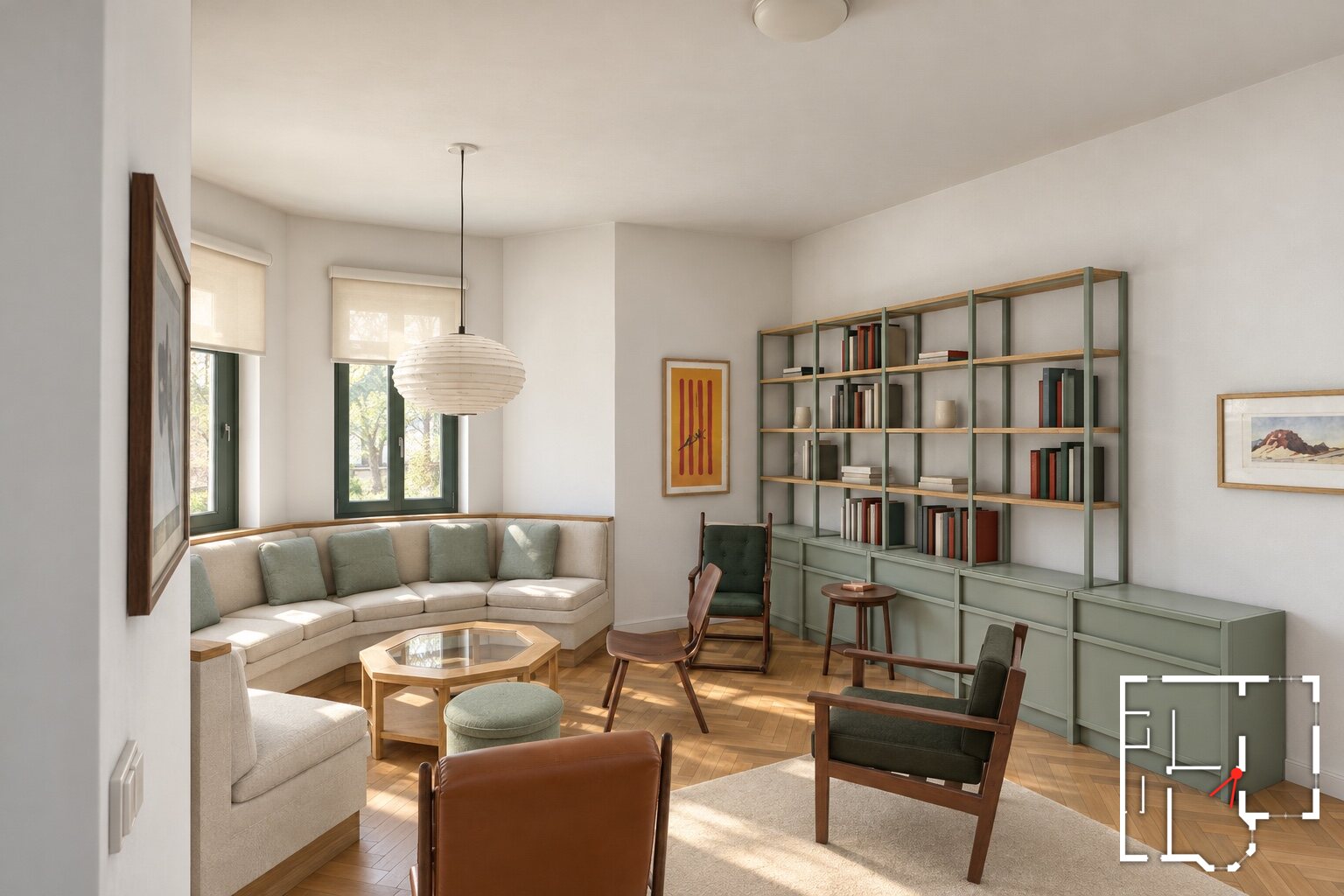 Large salon with the bay window