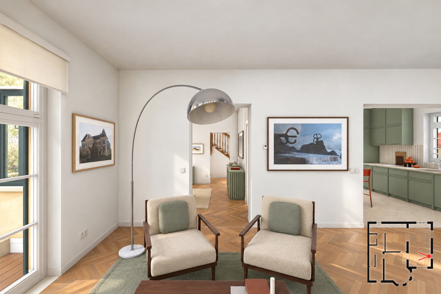 Small salon, looking to the kitchen and the salon