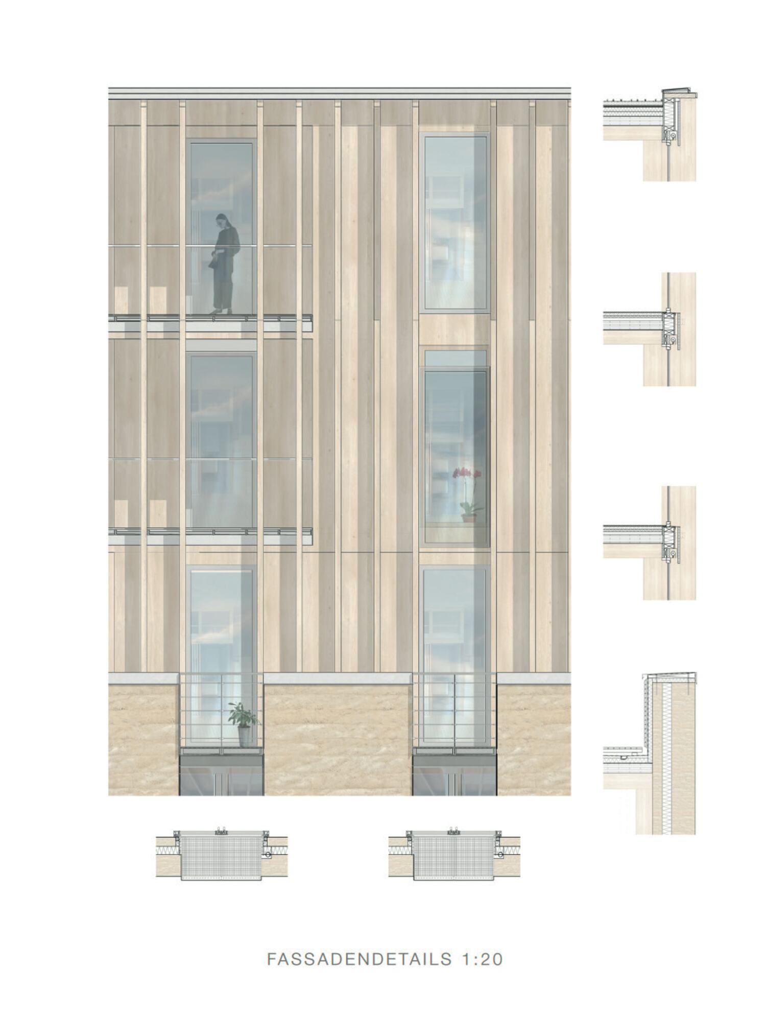 The rammed earth facade, elevation and details