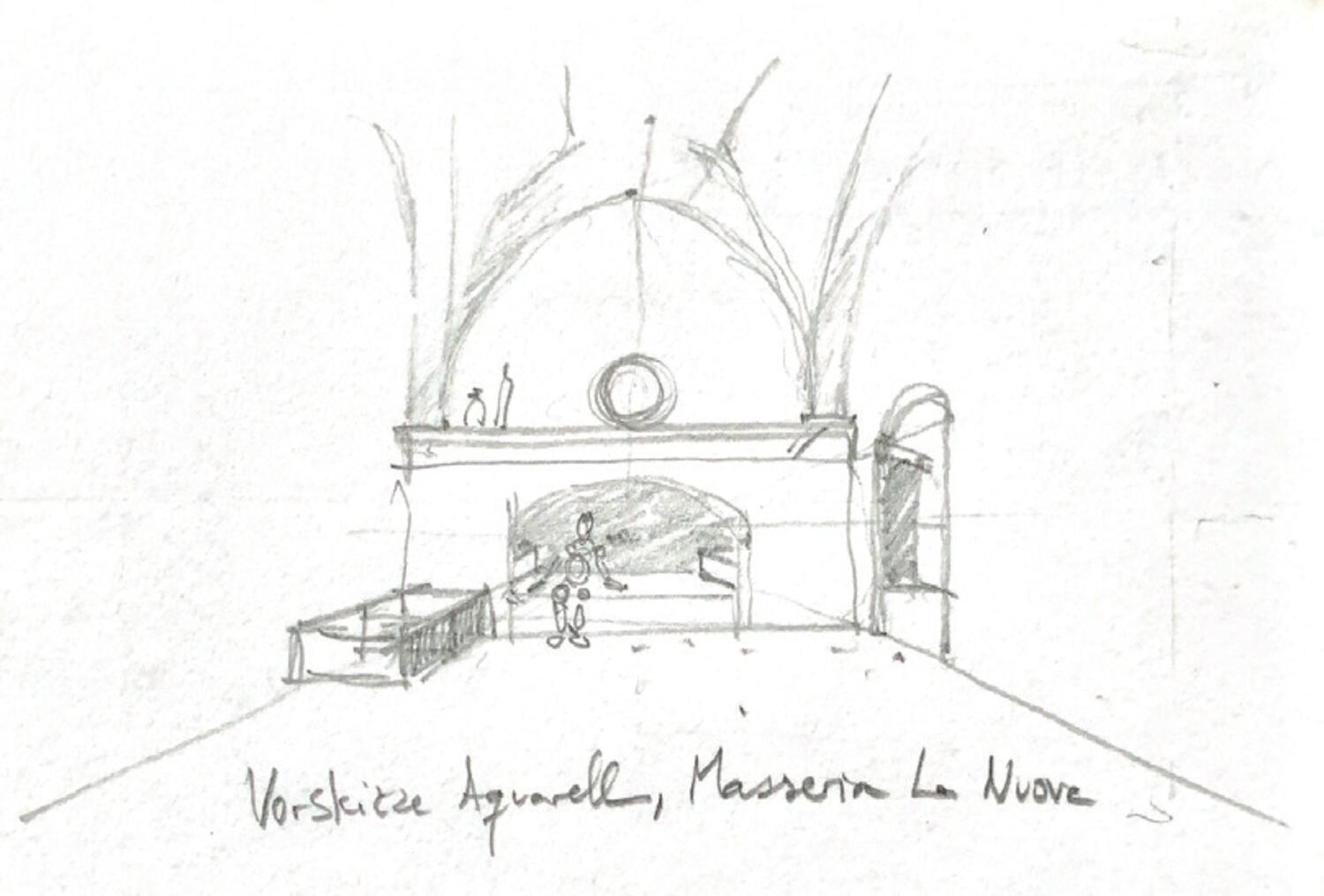 Preliminary sketch for a watercolour, Masseria La Nuova
