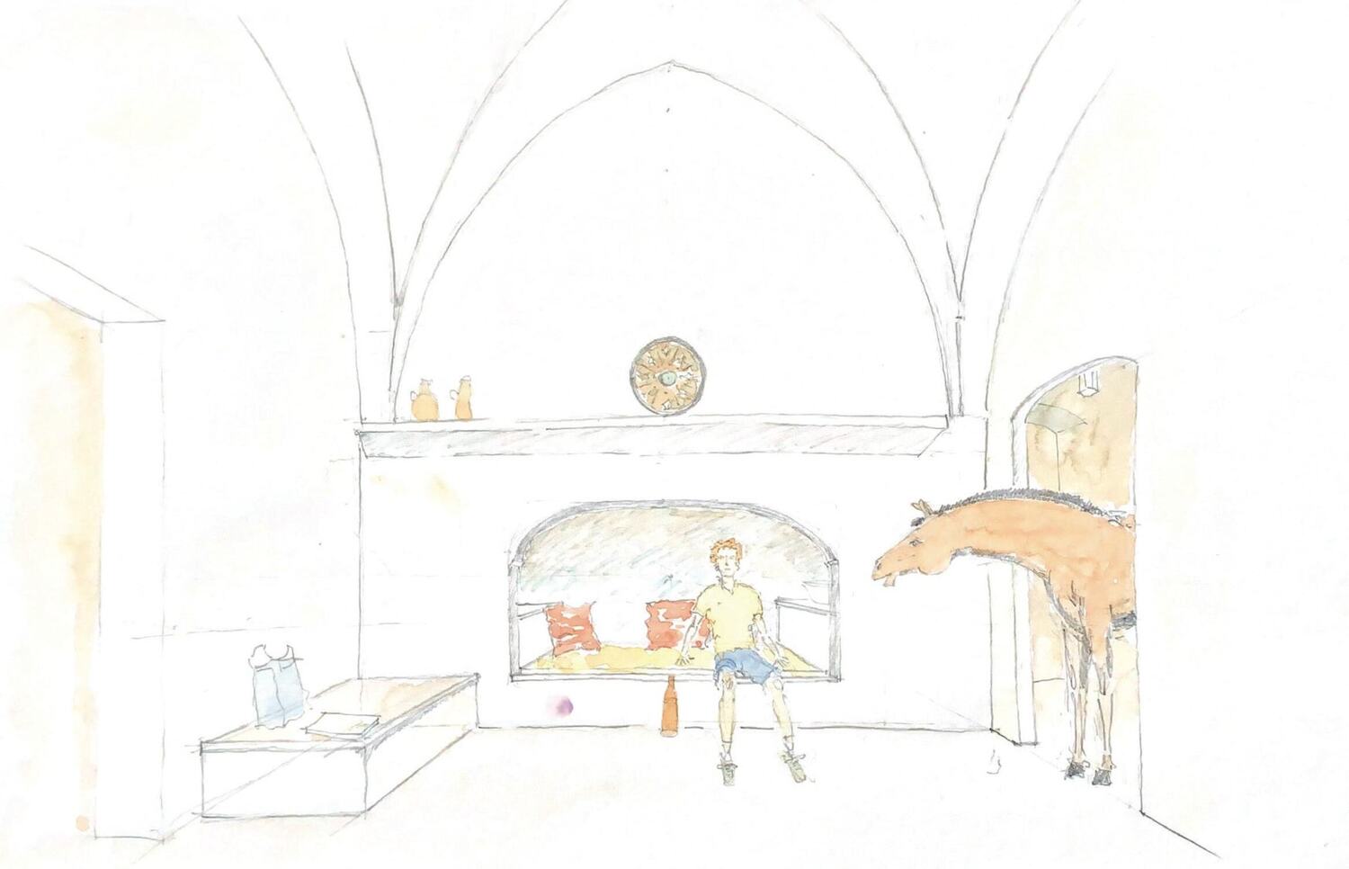 Watercolour of a vaulted room